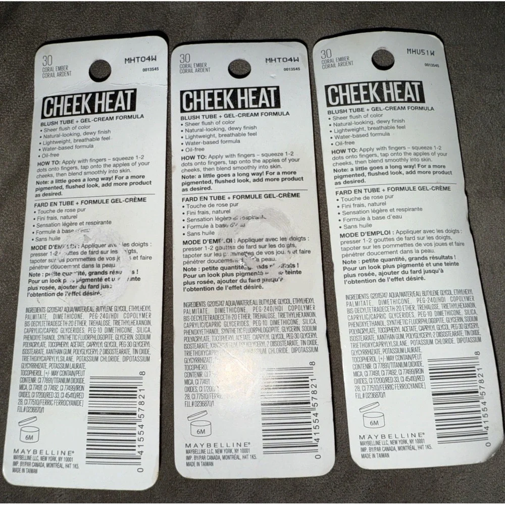 Lot Of 3 Maybelline Cheek Heat Sheer Gel-Cream Blush Sealed 30‎ - Coral Ember